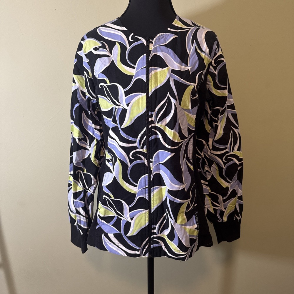 Cherokee t-shirt top nurse all over print long-sleeve zip-up Extra Small